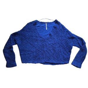 Free People Woman's Royal Blue Popcorn Crop Sweater ~ Size Small